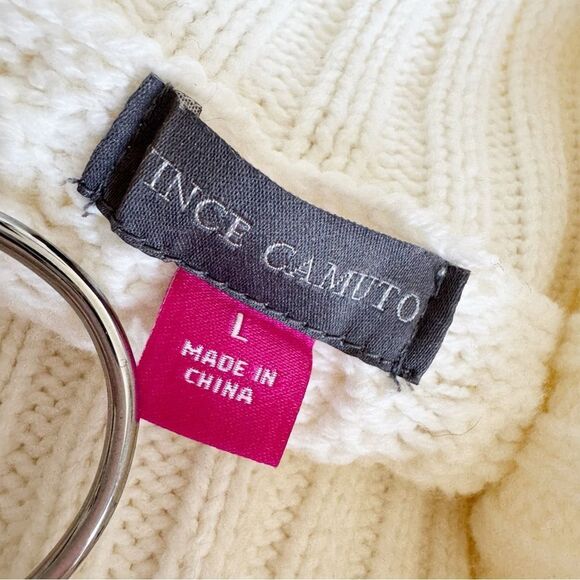 VINCE CAMUTO Cream Chunky Knit Turtleneck Sweater Asymmetric Hem Size L - Picture 9 of 10